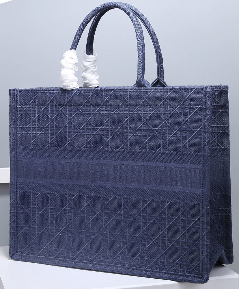 Christian Dior Cannage Embroidered Velvet Dior Book Tote Dark Blue